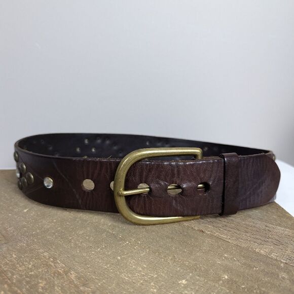 Linea pelle leather belt, brown leather rhinestone, solid brass - Picture 1 of 8